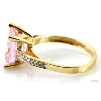 Square Pink Cubic Zirconia Solitaire 14K Yellow Gold Ring