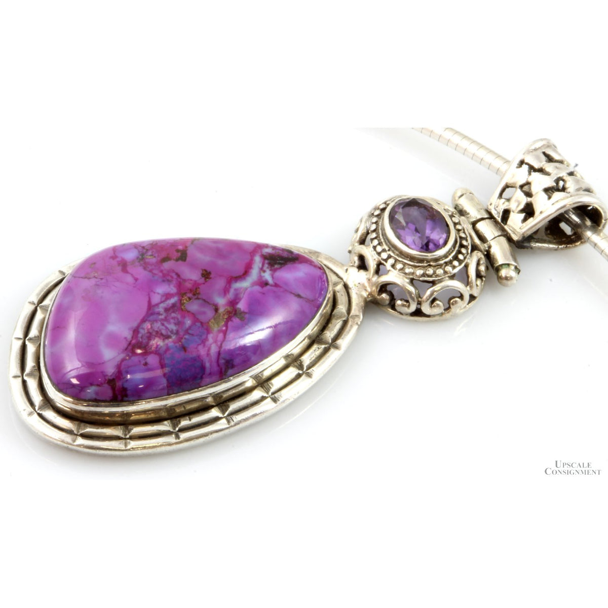 Sugilite & Amethyst Sterling Silver Pendant w/Omega Chain