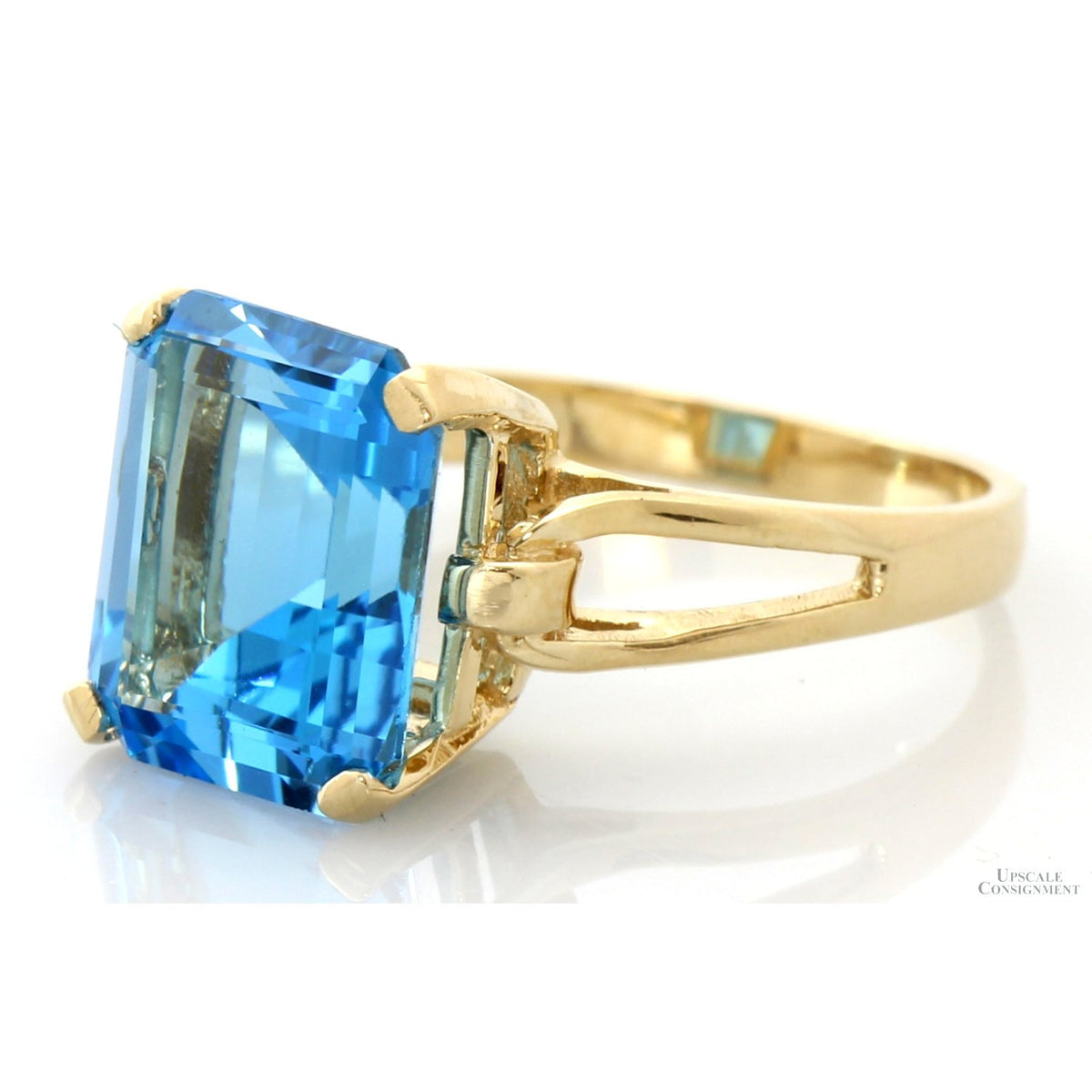 14K Gold Ring | 7.89 Ct Emerald-Cut Swiss Blue Topaz | Eye-Clean Blue Topaz