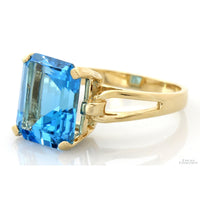 14K Gold Ring | 7.89 Ct Emerald-Cut Swiss Blue Topaz | Eye-Clean Blue Topaz