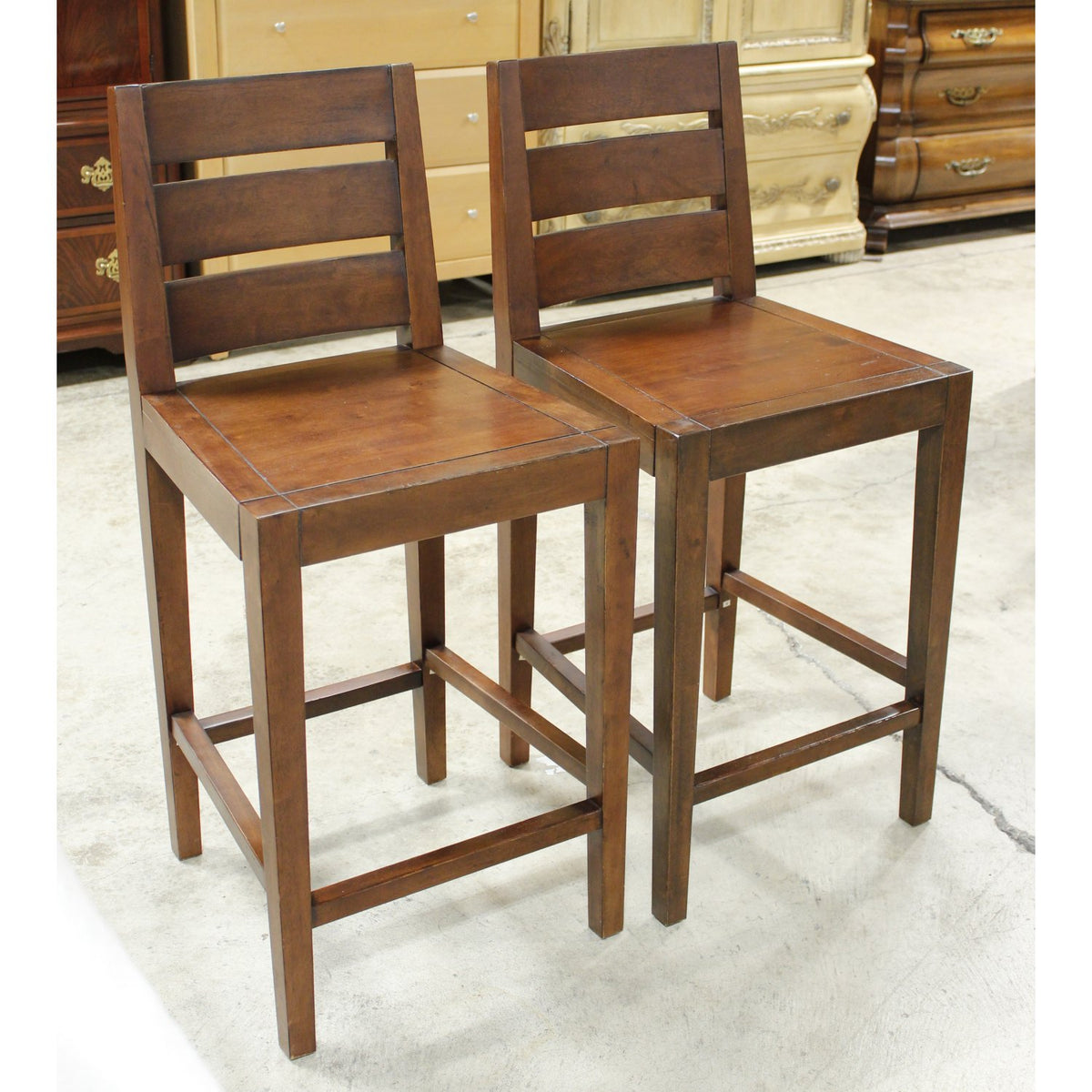West Elm Pair of Solid Mahogany Counter Stools
