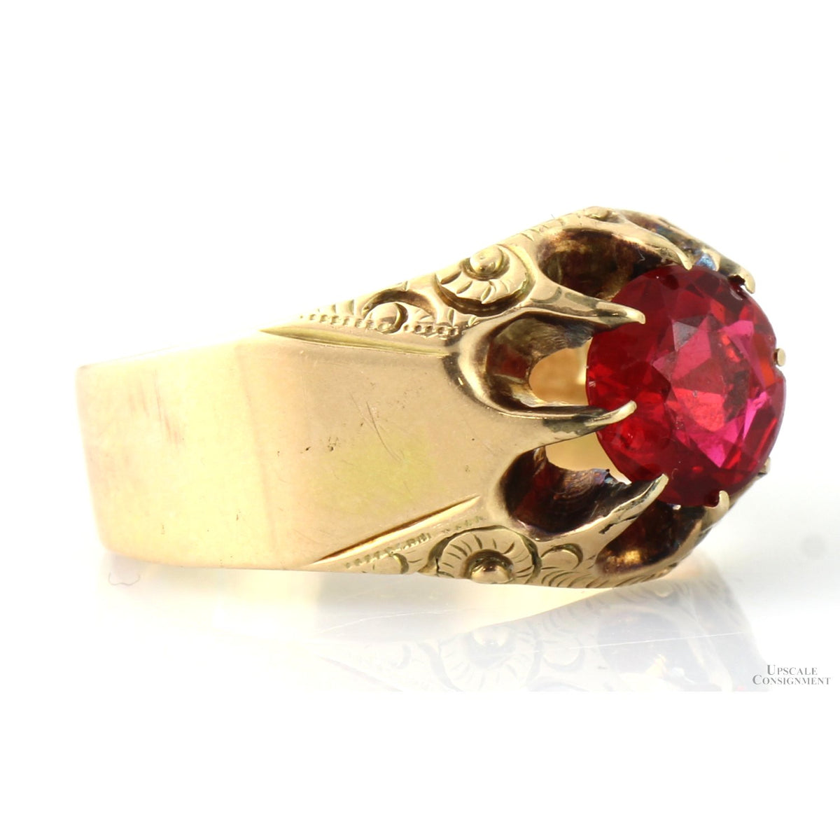 Antique Ruby & Glass Doublet Ring 14K Gold Large Red Stone Handcrafted Victorian Edwardian
