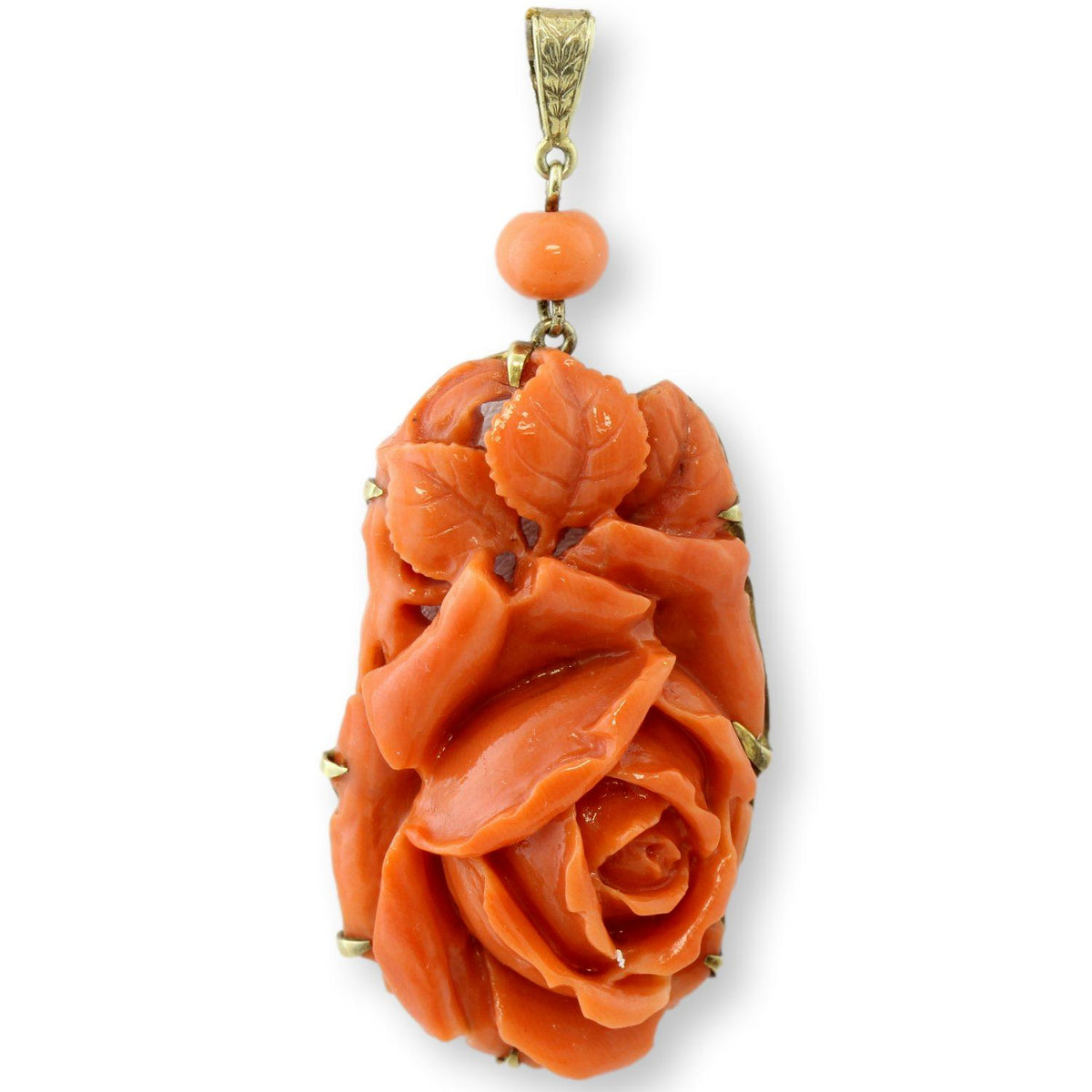 Coral Pendant in 14K Gold w/Natural Momo Coral Rose