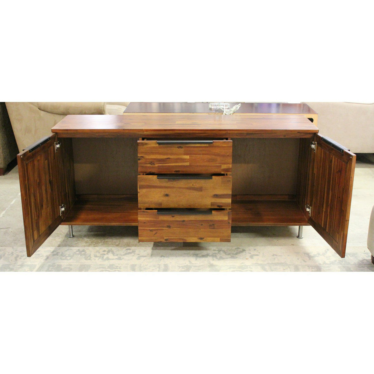 LH Imports Tropical Wood Media Console w/ Steel Legs