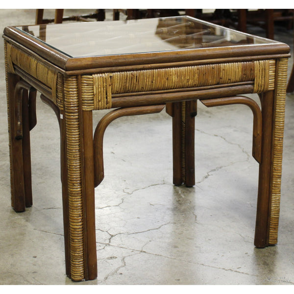 Square Rattan & Bamboo Glass Top End Table
