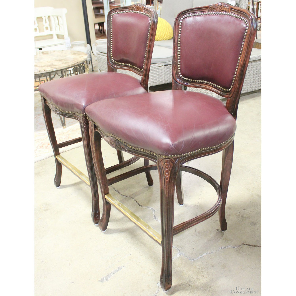 Harris Marcus Furn. Co. Pair of Leather Bar Stools