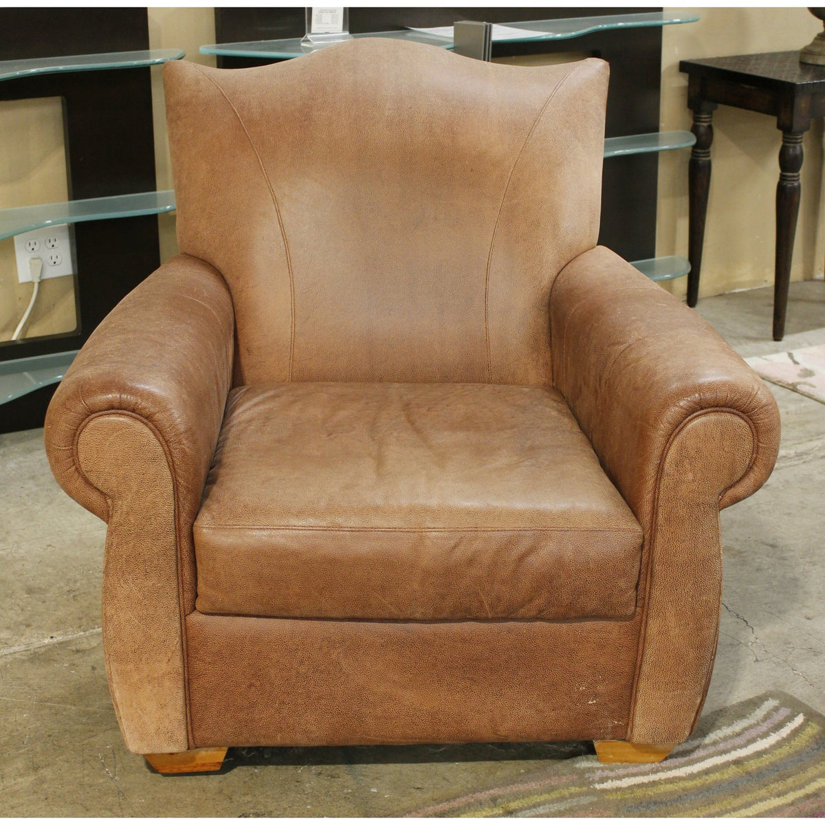 Brown Leather Club Chair & Ottoman