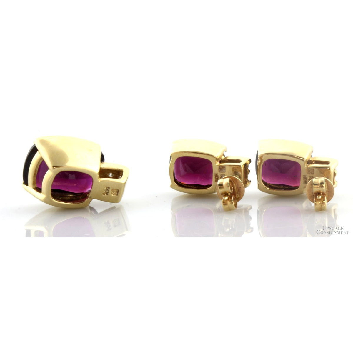14K Gold Rhodolite Garnet & Diamond Pendant & Earring Set