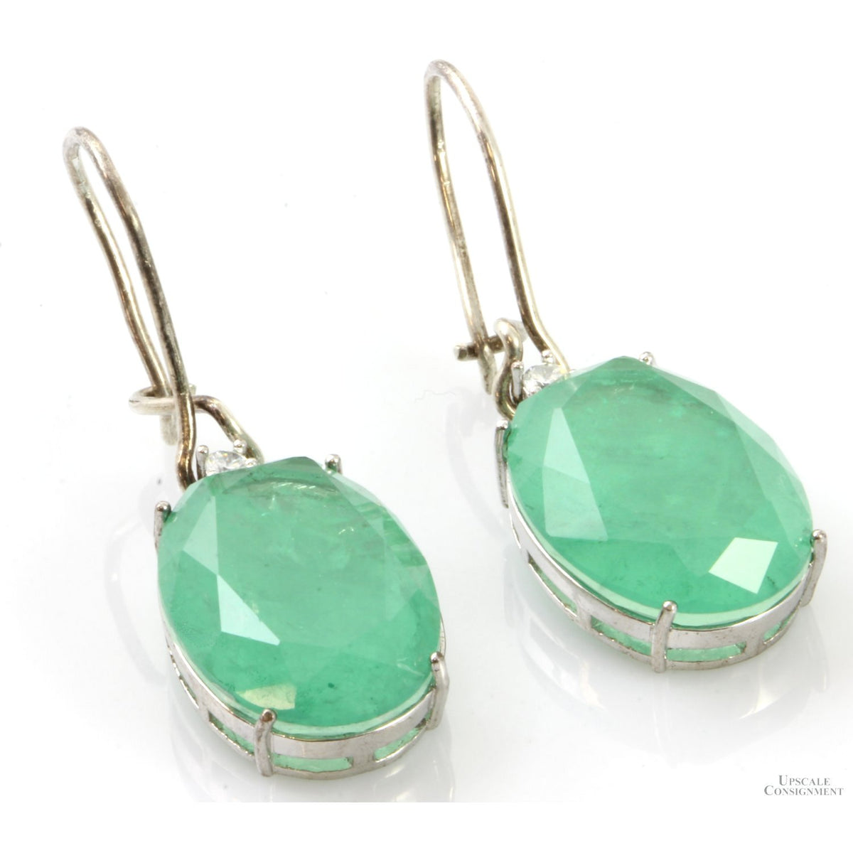 Green Quartz Doublet & Diamond Silver Tone Earrings