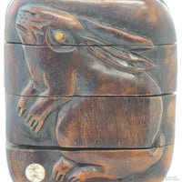 Vintage Asian Carved Rabbit Compartment Box w/Inset Eyes