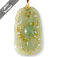 Apple Green Jadeite Jade Open Carved Design 14K Gold Pendant