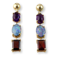 6.02ctw Garnet, Opal Triplet & Amethyst 14K Gold Earrings