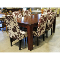 Solid Wood Distressed Dining Table w/6 Cowhide Print Chairs