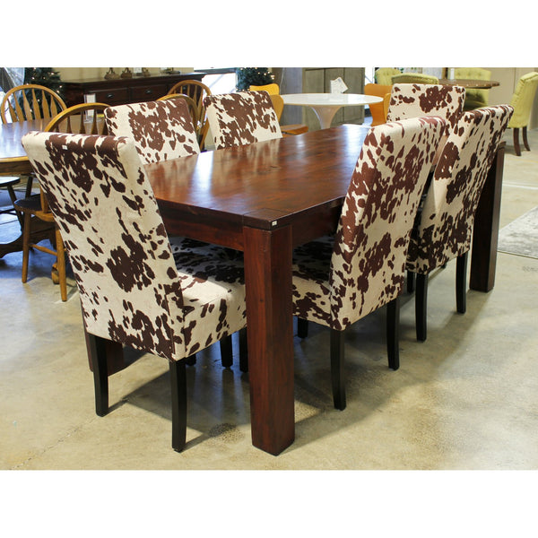 Solid Wood Distressed Dining Table w/6 Cowhide Print Chairs
