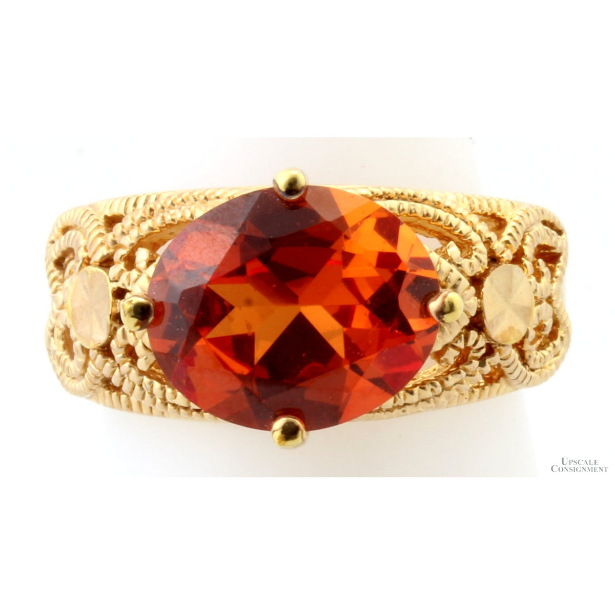14K Gold Vermeil Sterling Silver Created Orange Sapphire Ring
