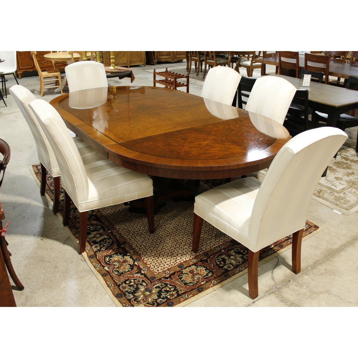 Oval Burlwood Dining Table w/6 Chairs
