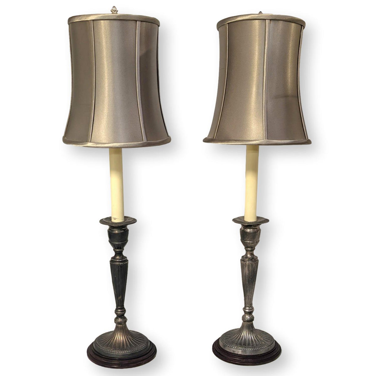 Pair of Barbara Cosgrove Silver Finish Candlestick Lamps