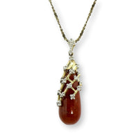 10K Gold Diamond-Accented Reddish-Orange Gemstone Pendant Necklace