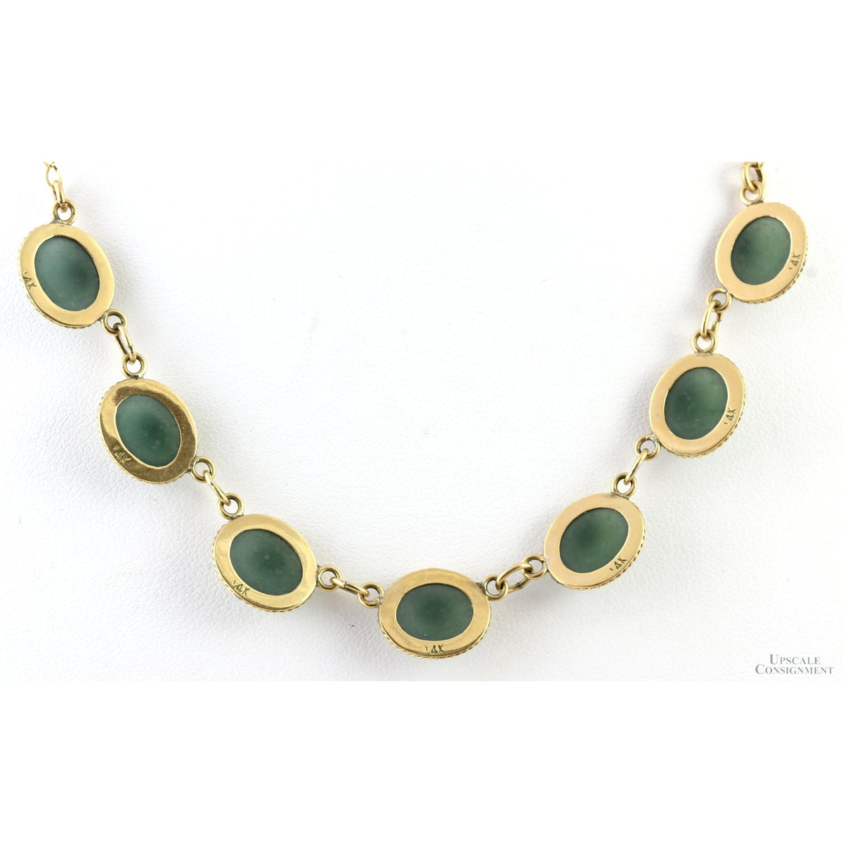 17.28ctw Medium Dark Green Jadeite Jade 14K Gold Necklace