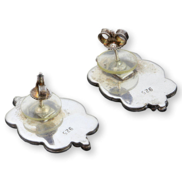 Navajo Oval Turquoise Darkened Sterling Silver Stud Earrings