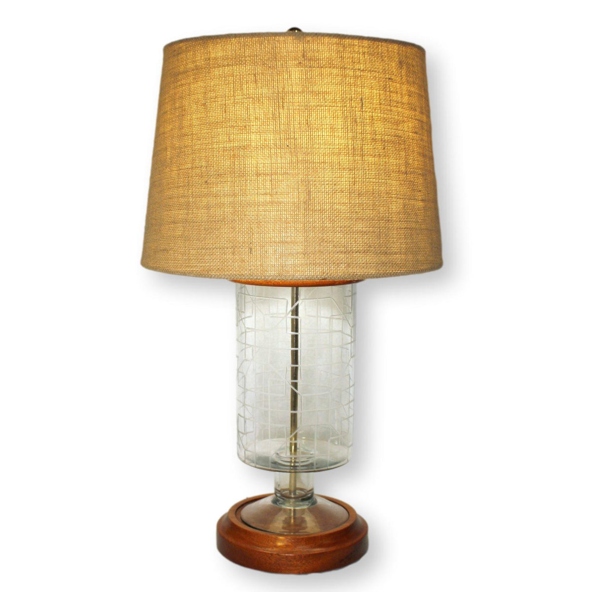 Etched Glass Table Lamp w/Burlap Shade