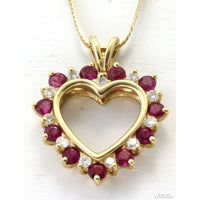 14K Gold Natural Ruby & Diamond Heart Pendant Necklace