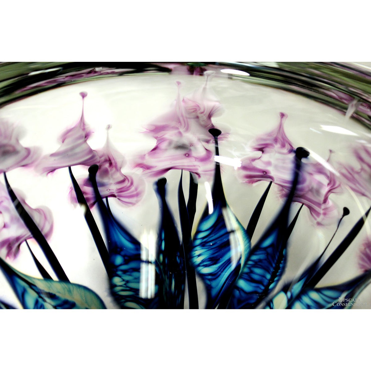 John Lotton Lavender & White Floating Iris Art Glass Bowl