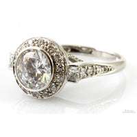 14K White Gold Round & Baguette CZ Tall Halo Ring