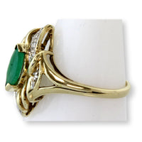 Vintage Nephrite Jade Marquise Diamond 10K Yellow Gold Ring