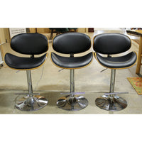 Set/3 Chrome & Black Leather Adjustable Height Bar Stools