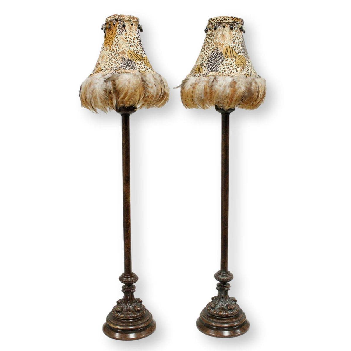 Pair of Buffet Table Lamps w/Gold Feathers