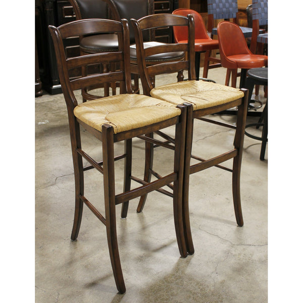 Pottery Barn Pair of 'Isabella' Rush Seat Bar Stools