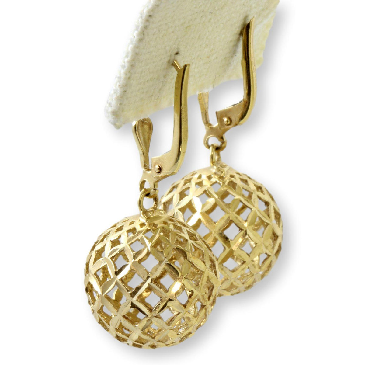Italian 14K Yellow Gold Diamond-Cut Openwork Globe Drop Earrings