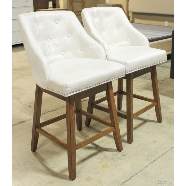 Pair of Button Tufted Swivel Counter Stools