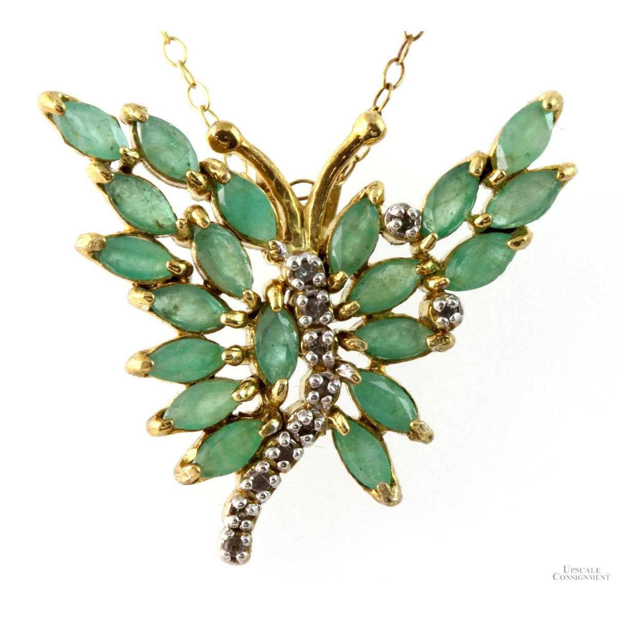 3.00ctw Emerald & Diamond Butterfly 18K Gold Vermeil Necklace