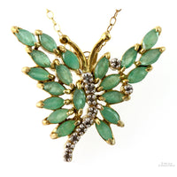 3.00ctw Emerald & Diamond Butterfly 18K Gold Vermeil Necklace