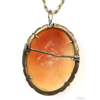 Carved Shell Cameo & Marcasite 800 Silver Pendant Brooch & Chain