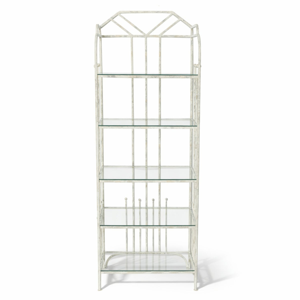 Distressed White Glass & Metal Etagere