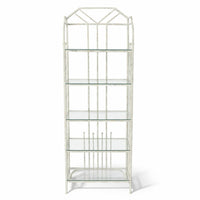 Distressed White Glass & Metal Etagere