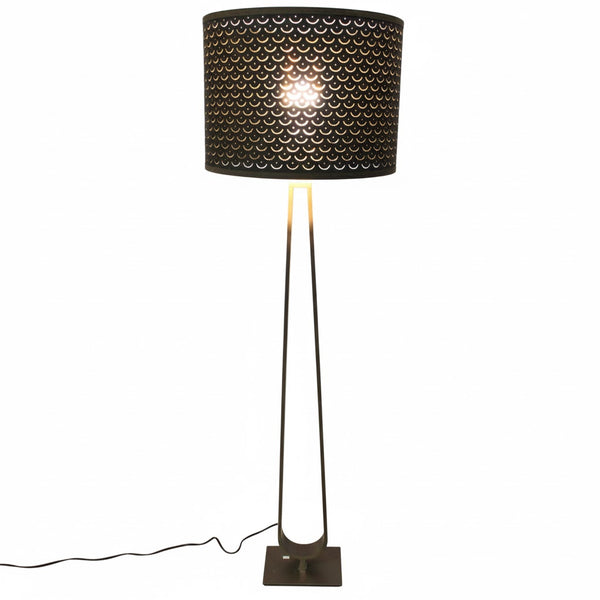 Contemporary Steel Floor Lamp w/Black Shade