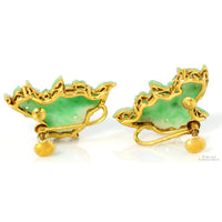 Vintage Carved Translucent Green White Jadeite Jade Fish Earrings|14K Gold  Screwbacks