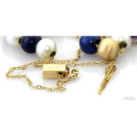 Vintage Gemstone & Pearl Necklace | 14K Gold 18" Chain | Amethyst Lapis Onyx