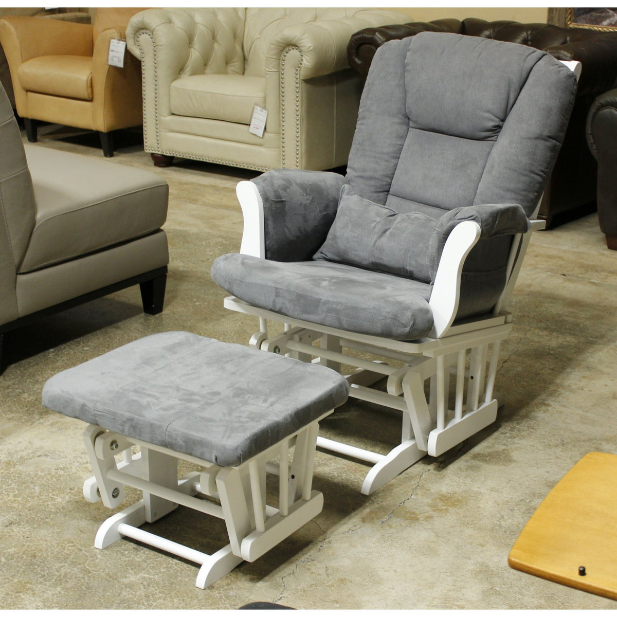 Storkcraft White & Gray Glider Chair w/Ottoman