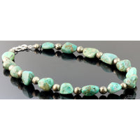 Green-Blue Turquoise Nugget & Silver Navajo Pearl Necklace