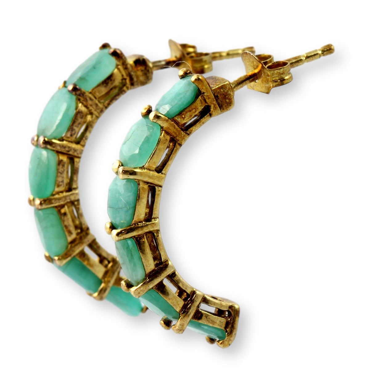 3.05ctw Emerald 18K Yellow Gold Vermeil Caterpillar Earrings