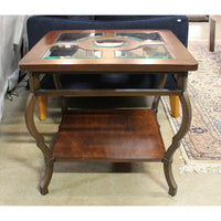 Square Wood & Metal End Table w/Glass Inserts