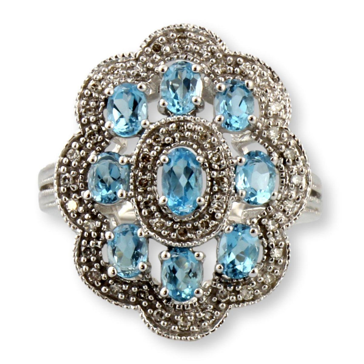 Italian Blue Topaz & Diamond Cluster Ring in 10K Gold by Milor