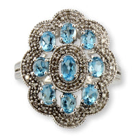 Italian Blue Topaz & Diamond Cluster Ring in 10K Gold by Milor