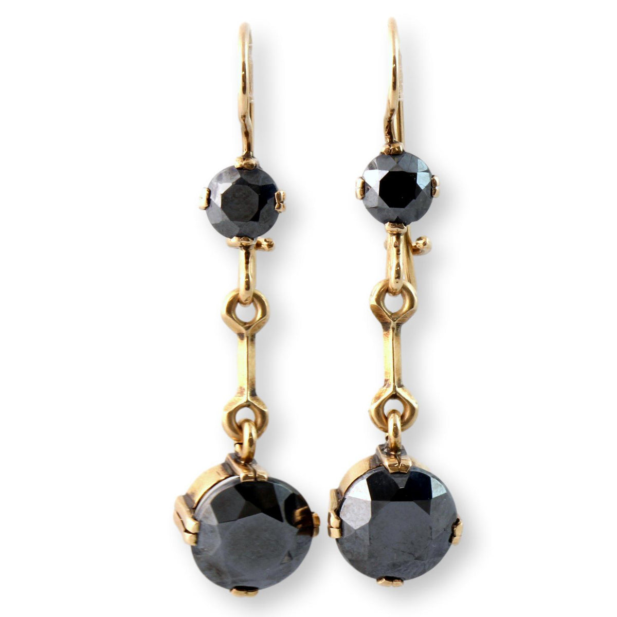 Antique 14K Gold Articulated Hematite Earrings - Circa 1900