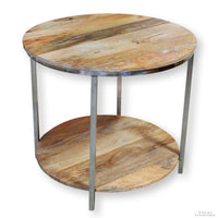 Round Tropical Wood & Chrome Accent Table
